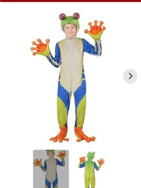 Realistic Green & Blue tree Frog Kids Costume size medium (8-10)